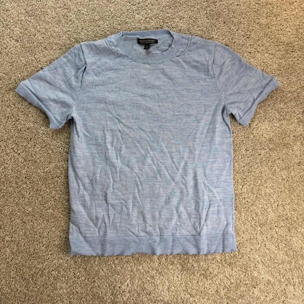 Banana Republic Sweater Mens Small Blue Short Sleeve Merino Crewneck Pullover